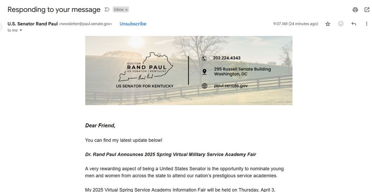 Timothy S. Rich 芮宗泰 (@timothysrich) on Twitter photo Instead of responding to a single concern in any letter, and his office not once answering the phone or returning messages, <a href="/SenRandPaul/">Senator Rand Paul</a> just signed me up for his newsletter instead...which doesn't address them either. This is ridiculous, but seems on brand. Instead of responding to a single concern in any letter, and his office not once answering the phone or returning messages, <a href="/SenRandPaul/">Senator Rand Paul</a> just signed me up for his newsletter instead...which doesn't address them either. This is ridiculous, but seems on brand.