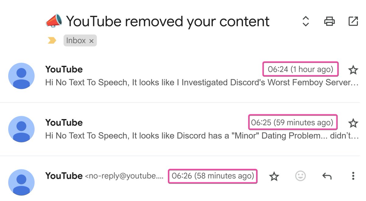 notexttospeech's tweet image. @TeamYouTube Your automated systems nuked 3 of my videos in a span of 2 minutes for &quot;Child Safety&quot;.

These videos are meant to educate people of the dangers of the internet, to prevent endangerment.

I almost lost my whole channel because of an AI...

FIX YOUR SHIT.