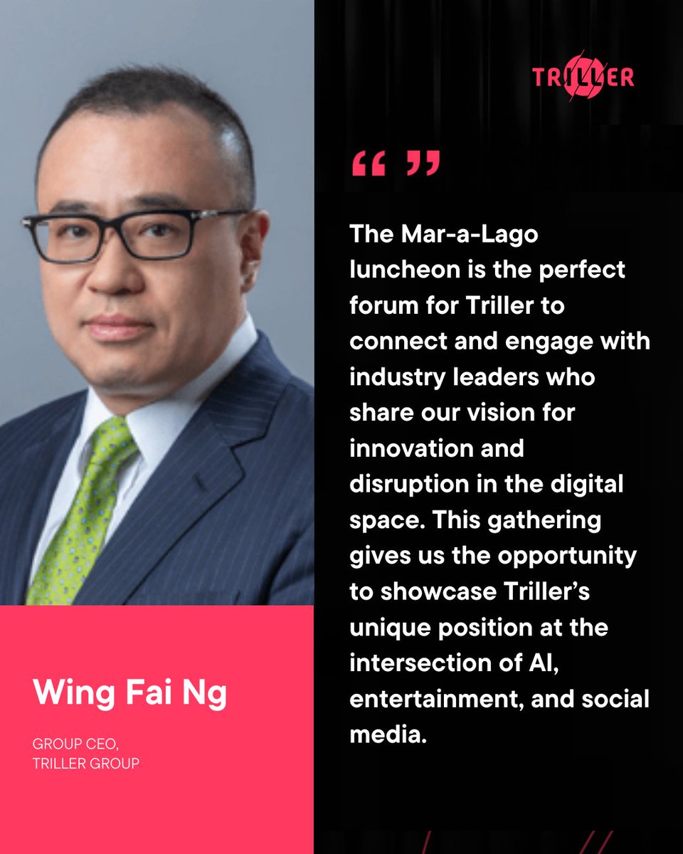 $ILLR “The Mar-a-Lago luncheon is the perfect forum for Triller to connect and engage with industry leaders who share our vision for innovation and disruption in the digital space,” said Wing Fai Ng, CEO of Triller Group. #TrillerGroup #ILLR #CreatorEconomy