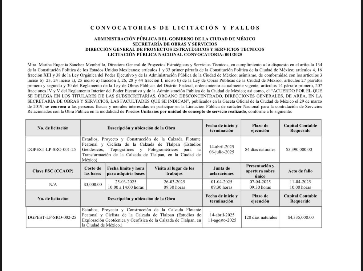 arelibiciteka's tweet photo. Para los que todavía dudan que se busca imponer un segundo piso en Calzada de #Tlalpan: ya se está licitando. ¡Firma aquí en contra de esta obra inútil! https://t.co/MExE7wxVNr https://t.co/7tnQsRshPl