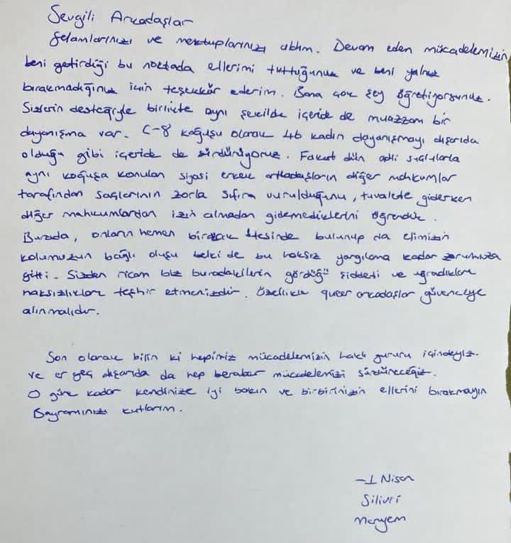 Silivri Cezaevinde Adli Koğuşlarda kalan Siyasî Mahkumlara İşkence:

Yüzlerce arkadaşımız iktidarın yıldırma, sindirme politikalarıyla tutuklandı. Bütün süreç iktidarın siyasî tiyatrosunu içeriyorken arkadaşlarımız adlî koğuşlara gönderilerek işkenceye maruz bırakılıyor.
