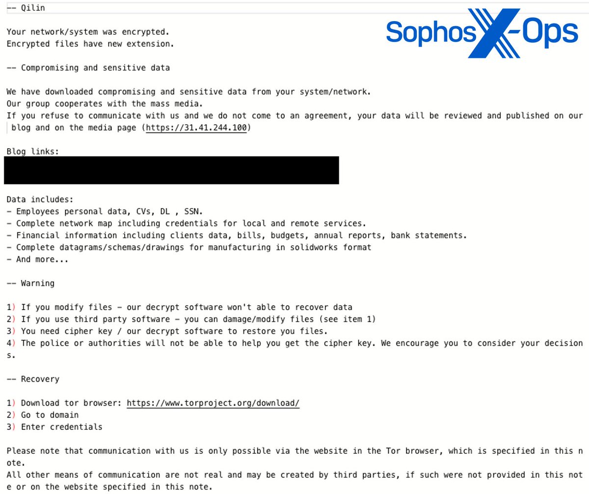 SophosXOps's tweet image. In late January, Sophos MDR Incident Response responded to a cluster of simultaneous Qilin ransomware attacks on customers of a managed service provider. The attacks were enabled by the MFA phishing of an MSP administrator's ScreenConnect login. /1