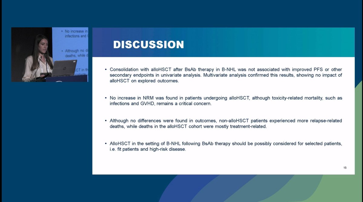 <a href="/GiuliaLosi09/">Giulia Losi</a> at #EBMT25

COMPARING OUTCOMES OF #HSCT VS NON-CONSOLIDATION IN NON-HODGKIN
#LYMPHOMA PATIENTS TREATED WITH BsAs: A STUDY ON BEHALF OF <a href="/GETH_info/">GETH</a> 

Interesting approach and results! More studies are needed 

<a href="/TheEBMT/">The EBMT</a> <a href="/TheEBMT_Trainee/">The EBMT Trainee Committee</a> <a href="/TheEBMT_CTIWP/">EBMT_Cellular_Therapy</a>