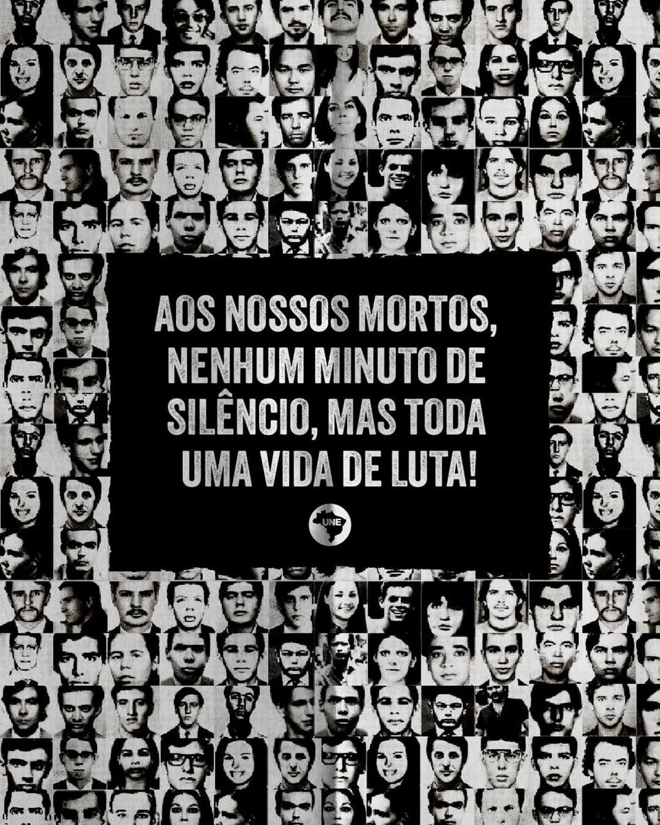 uneoficial's tweet photo. DITADURA NUNCA MAIS!

No dia 1 de abril 61 anos atrás, se instaurou a ditadura militar no Brasil, depondo o presidente eleito João Goulart. Esse regime autoritário que durou mais de 20 anos assassinou inúmeros jovens e opositores, muitos que até hoje não foram encontrados seus corpos e a família não sabe o paradeiro oficial.

Nossa memória é da luta de Honestino Guimarães, Helenira Resende, Fernando Santa Cruz, Alexandre Vannucchi, Aurora Nascimento, Bergson Gurjão e muitos outros estudantes e civis que lutaram em defesa da democracia.

PARA QUE NÃO SE ESQUEÇA, PARA QUE JAMAIS ACONTEÇA!