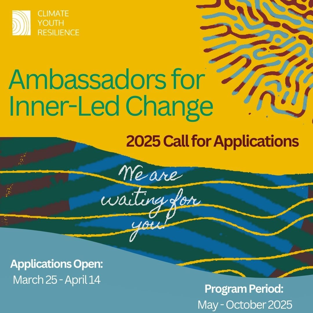 Check out this fantastic opportunity for #Youth leaders aged 18-35 to become #Climate Youth Resilience Ambassadors for Inner-Led Change.

Don't miss out!

Find out more on their website and apply before 14 April ⏰: climateyouthresilience.org/programmes/amb…