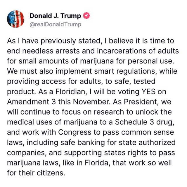 scontorno's tweet image. In September, Trump posted on Truth Social a pledge to support pro-marijuana policies if elected.
Now, a Super PAC backed by the weed industry is running ads around the White House and Mar-a-Lago carrying reminders of the president's promise.
edition.cnn.com/2025/04/01/pol…