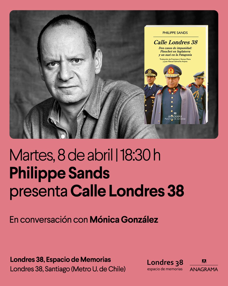 🟠 Te invitamos a la presentación del libro ❞𝐂𝐚𝐥𝐥𝐞 𝐋𝐨𝐧𝐝𝐫𝐞𝐬 𝟑𝟖
𝐃𝐨𝐬 𝐜𝐚𝐬𝐨𝐬 𝐝𝐞 𝐢𝐦𝐩𝐮𝐧𝐢𝐝𝐚𝐝: 𝐏𝐢𝐧𝐨𝐜𝐡𝐞𝐭 𝐞𝐧 𝐈𝐧𝐠𝐥𝐚𝐭𝐞𝐫𝐫𝐚 𝐲 𝐮𝐧 𝐧𝐚𝐳𝐢 𝐞𝐧 𝐥𝐚 𝐏𝐚𝐭𝐚𝐠𝐨𝐧𝐢𝐚❞, del escritor Philippe Sands.

🟠 La obra explora la verdad oculta