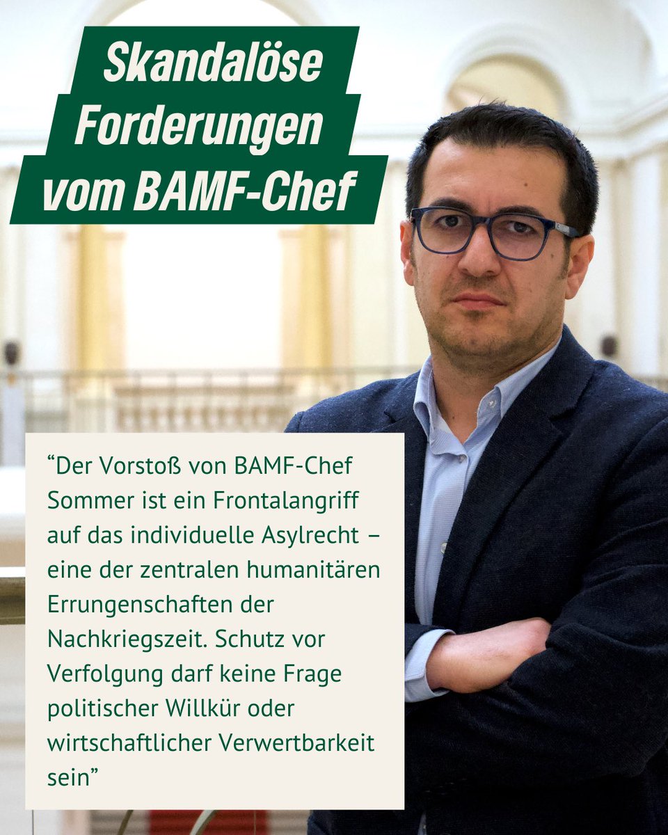 BAMF-Chef Sommer stellt das #Asylrecht infrage – ein Angriff auf unsere humanitären Grundwerte. Asyl ist ein Menschenrecht, kein Wirtschaftsfaktor. Sommer will es durch Kontingente und "Arbeitsmarkttauglichkeit" ersetzen. Das wäre das Ende des Asylrechts.