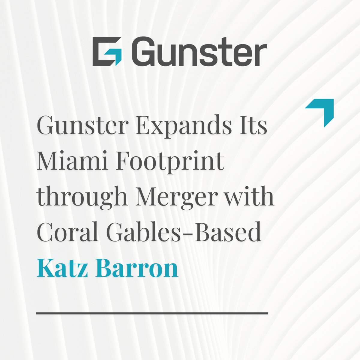 Effective today, Gunster has merged with Katz Barron, a highly regarded South Florida-based law firm with 14 attorneys. This adds a Gunster office in Coral Gables, extending our statewide footprint to 13 offices across Florida. Read more bit.ly/3DRuS2S