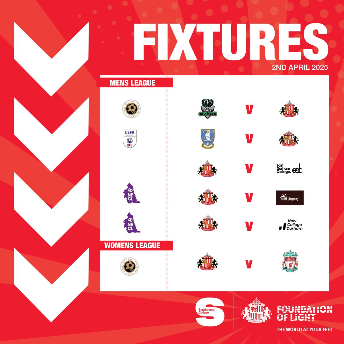 This weeks fixture list for the <a href="/FoLScholars/">SAFCFoL Football Scholarship</a> 🔴⚪️