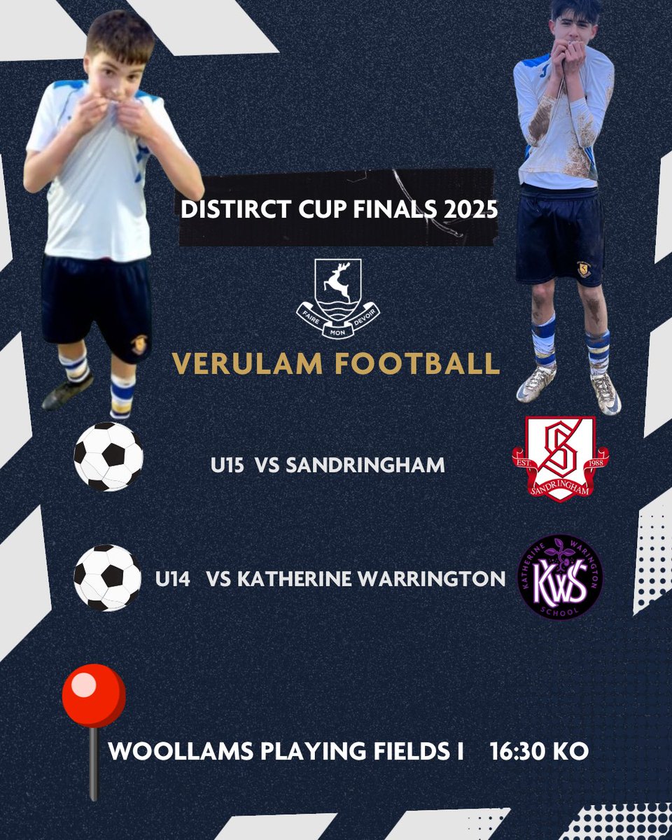 A huge good luck to our two year groups competing in their respective District Cup Finals this evening!

Y9s will face off against Katherine Warrington with the 10s playing Sandrignham!

All games are being played at Woollams Playing Fields, 16:30 KO

Bring home the trophies🏆💙