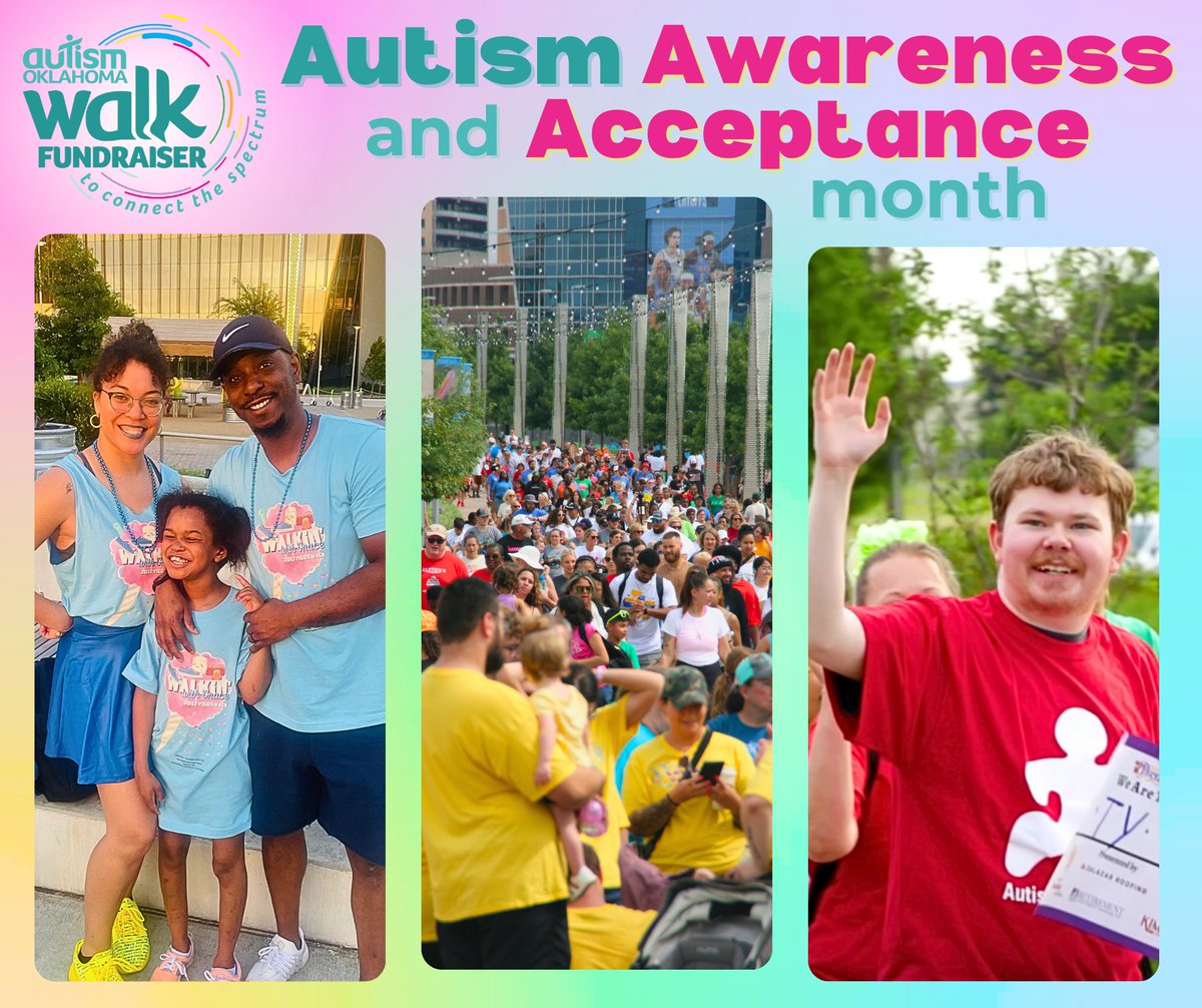 Join us throughout April in celebrating Autism Awareness and Acceptance Month!  we aim to create a world in which individuals on the spectrum are fully supported, empowered and celebrated for their unique differences
❤️ Make a donation today! autismoklahomawalk.org/donate/