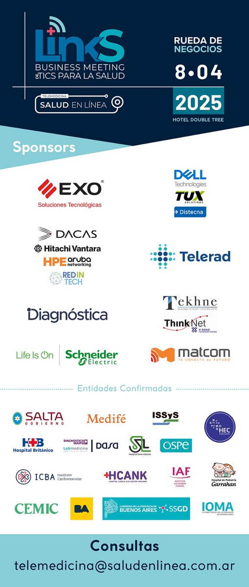 Red_In_Tech's tweet image. El próximo martes 8 de abril junto con @HPE_Aruba_NETW y @Hitachi_Latam estaremos presentes en el 1º encuentro de negocios de TICs para la Salud.

Muchas gracias a DACAS por la invitación.

#TICs #Salud #Negocios #ArubaNetworking #HitachiVantara #SaludenLínea