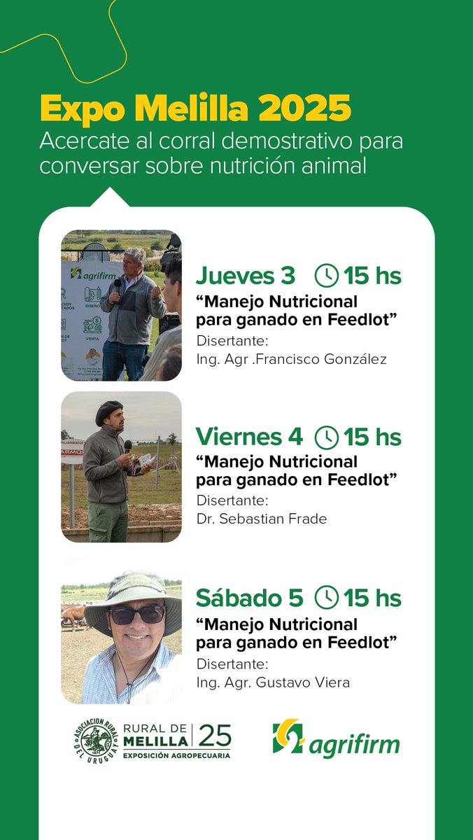 Agrifirmuy (@agrifirmuy) on Twitter photo #Agrifirmuy presente en la edición 2025 de <a href="/RuralDeMelilla/">RuralDeMelilla</a>
Te esperamos en el corral demostrativo para charlar sobre ✅ Manejo Nutriciónal para ganado en Feedlot 🐂 #Agrifirmuy presente en la edición 2025 de <a href="/RuralDeMelilla/">RuralDeMelilla</a>
Te esperamos en el corral demostrativo para charlar sobre ✅ Manejo Nutriciónal para ganado en Feedlot 🐂