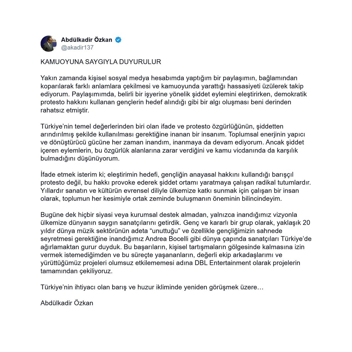 bpthaber's tweet photo. DBL Entertainment, boykot çağrıları sonrası tüm konser ve etkinliklerden çekildi. https://t.co/um0PtJm0dD