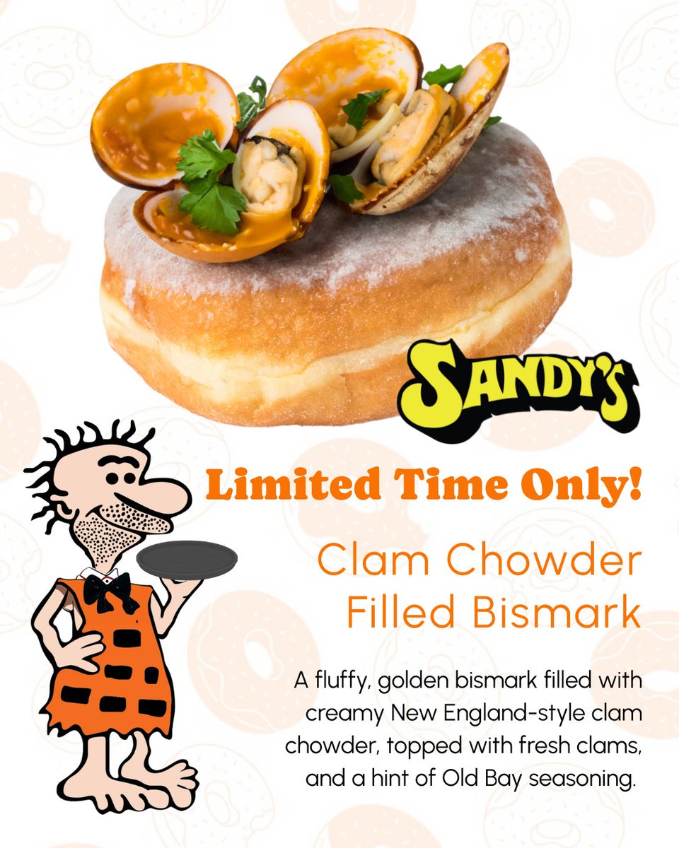 sandysdonuts's tweet image. Why settle for ordinary when you can have extraordinary? 🍩🐚

Try this limited-time flavor today and experience the magic of seafood and donuts in every bite! But hurry—it’s only available TODAY!

#ClamChowder #fargond #donut #AprilFools