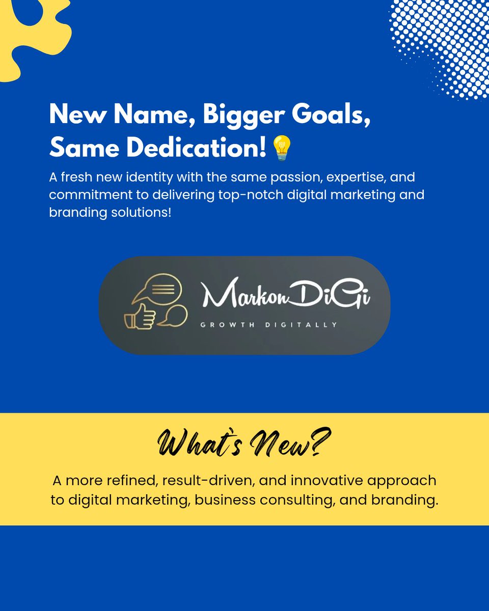markondigi's tweet photo. 🚀 We’ve evolved! VJK Advertising Agency is now MarkonDiGi – a name that truly represents our innovation-driven, AI-integrated digital marketing solutions.

🔍 Same commitment, bigger vision, better results!

📢 #Rebranding #MarkonDiGi #DigitalMarketing #BrandEvolution https://t.co/3qOhVeoSu8