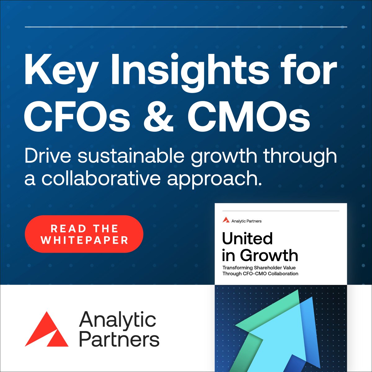 Driving sustainable growth &amp; maximizing shareholder value isn't just about individual wins. It's a united effort between the CFO &amp; CMO! Companies see 90% higher ROIs when brand &amp; performance are balanced. Learn more: hubs.la/Q03dV_q50 #CFO #CMO #Marketing #Finance #ROI