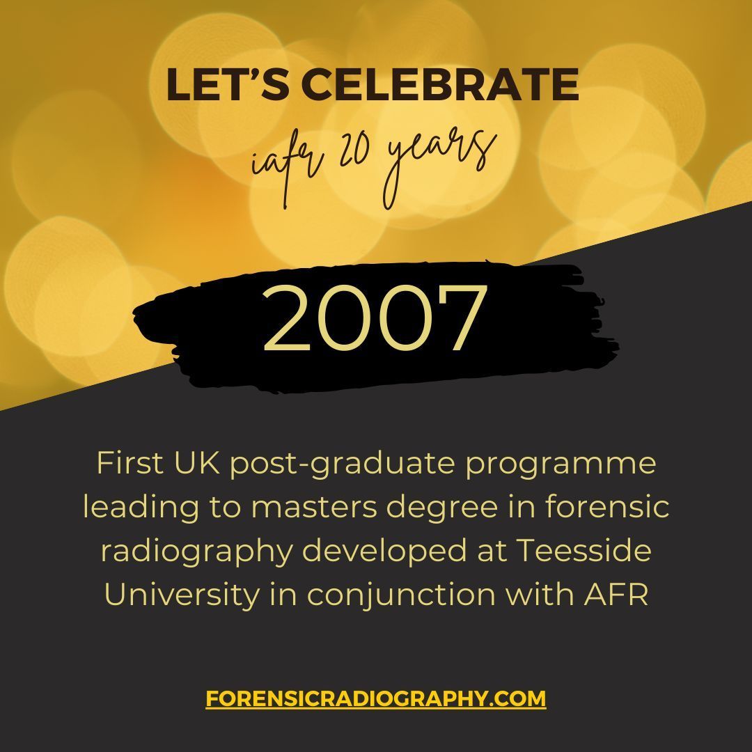 In 2007, the first UK post-graduate programme leading to masters degree in forensic radiography was developed at Teesside University in conjunction with AFR. The 2025-26 studies start this September! tees.ac.uk/postgraduate_c…