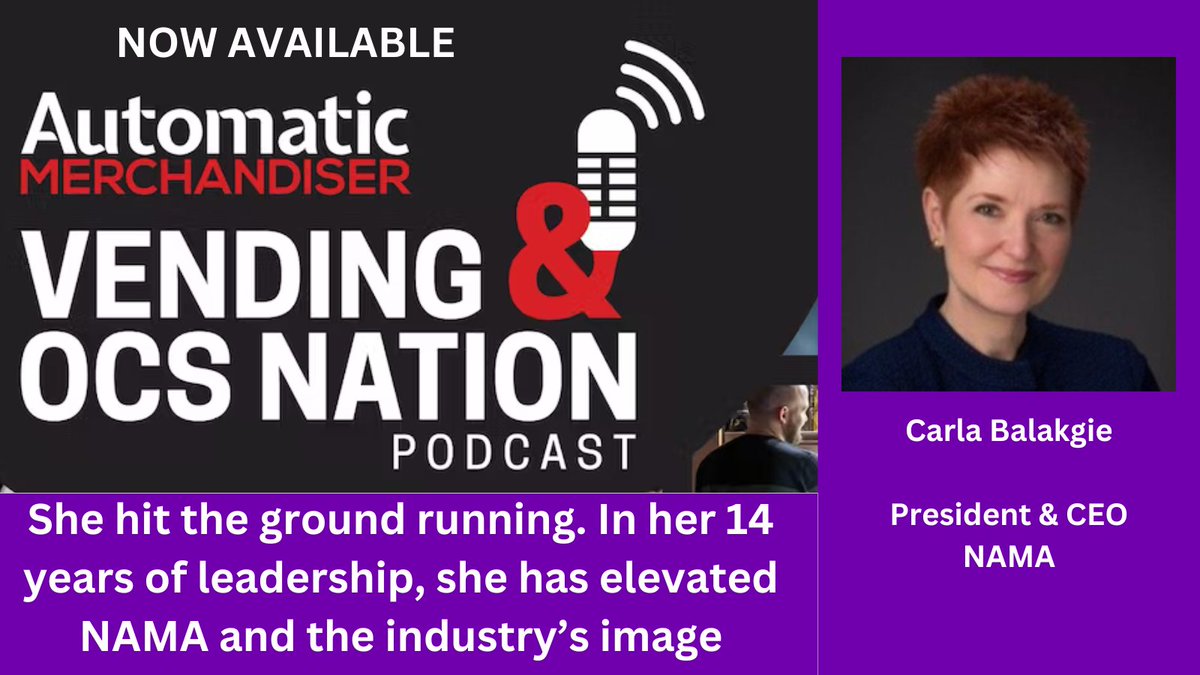 VendingMagazine's tweet image. Carla Balakgie, president and CEO of @namavending, sat down with Bob Tullio to share her perspective on the #convenienceservices industry. Enjoy the #podcast or read the transcript. 

bit.ly/3EeVo6a

#micromarkets #vending #officecoffeeservice #unattendedretail