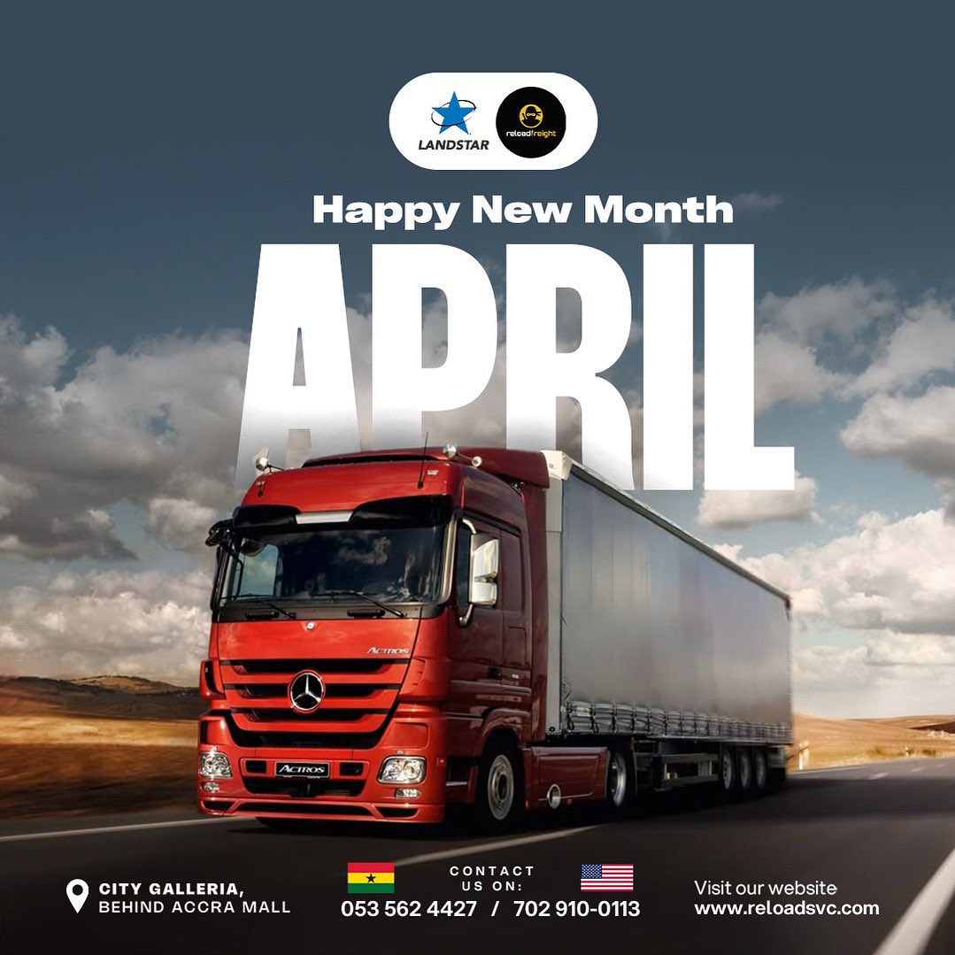 Reload_Freight's tweet photo. April has arrived! Reload and rise 🚛
📍 Ghana: City Galleria, 3rd Floor, Accra
📍 USA: 18345 Ventura Blvd, Suite 500, Tarzana, CA 91356
📞 +233 53 562 4427 / +1 702 910 0113
🌍 https://t.co/zDR3aZV2dU
#ReloadFreight #AmericanTrucking #FlatbedNation #TruckersOfTwitter https://t.co/oUJJ34ZqFL