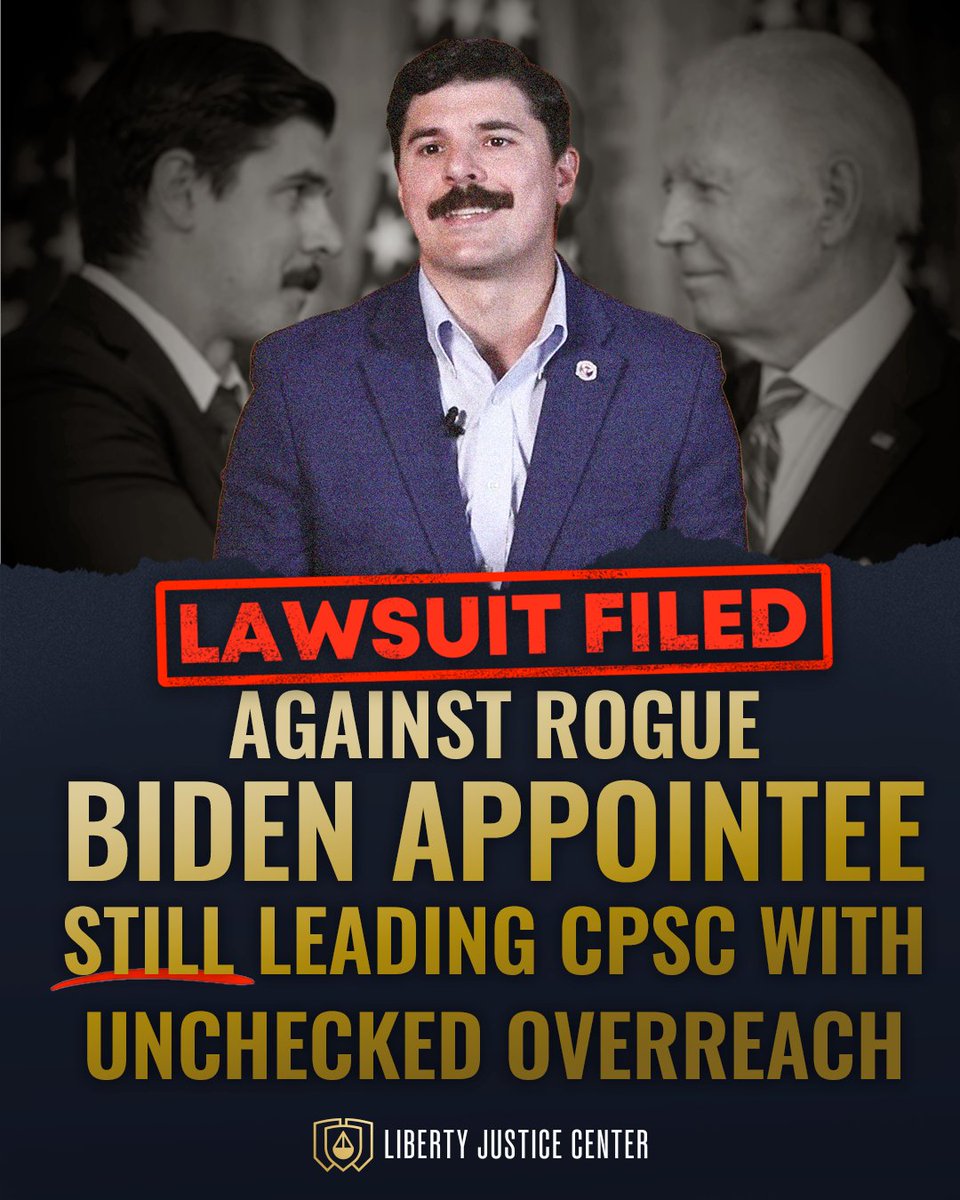 🚨LAWSUIT FILED: Biden’s <a href="/USCPSC/">US Consumer Product Safety Commission</a> Commissioner <a href="/TrumkaCPSC/">Commissioner Rich Trumka Jr.</a> remains in power—despite a congressional investigation for abusing his authority, bypassing due process &amp; targeting small businesses.

Our client is one of many he’s harmed.

If CPSC won’t hold him accountable, we will.