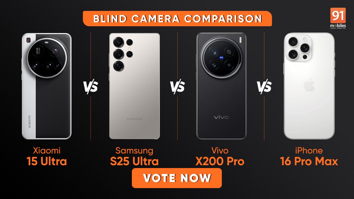 91mobiles's tweet photo. 📸 Participate in our blind camera test and help us crown the ultimate camera phone! 🏆
Contenders:
📱 Galaxy S25 Ultra – 200MP wide, dual telephoto, ultra-wide
📱 Xiaomi 15 Ultra – 50MP wide, 200MP telephoto, ultra-wide
📱 Vivo X200 Pro – 50MP wide, 200MP telephoto, ultra-wide
📱 iPhone 16 Pro Max – 48MP wide, telephoto, ultra-wide, LiDAR
Check out the link below to vote! 👇
https://t.co/ueGAd2kvdP