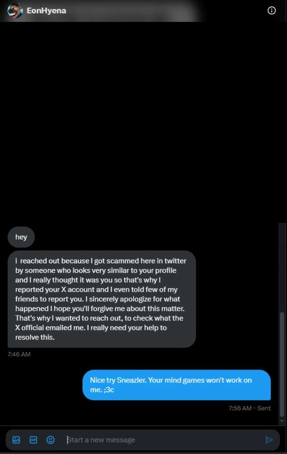 LeslieDawnRN's tweet photo. Hate to do this but I believe the Artist and friend @Eon_54's account has been compromised as I got this DM from him today.

If you are mutuals/friends with him and have a contact outside of Twitter, I urgently ask that you let him know.

Don't fall for this scam! https://t.co/YmuZR1dfp8