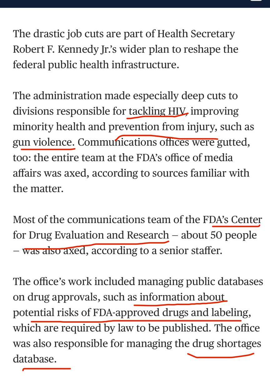 ⚠️The bloodbath of 20,000 jobs axed at Trump/RDK Jr’s HHS will devastate American health for decades to come. Entire divisions eliminated such as mining safety, or teams responsible for tackling HIV, gun violence, publishing drug safety risks, drug shortages, human genome medical