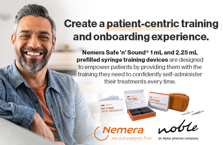 NoblePharma's tweet photo. Building patient confidence is vital to the efficacy of treatment! Noble’s Nemera Safe’n’Sound prefilled syringe training devices can help guide patients through proper self-administration techniques. https://t.co/wcg715EI7H