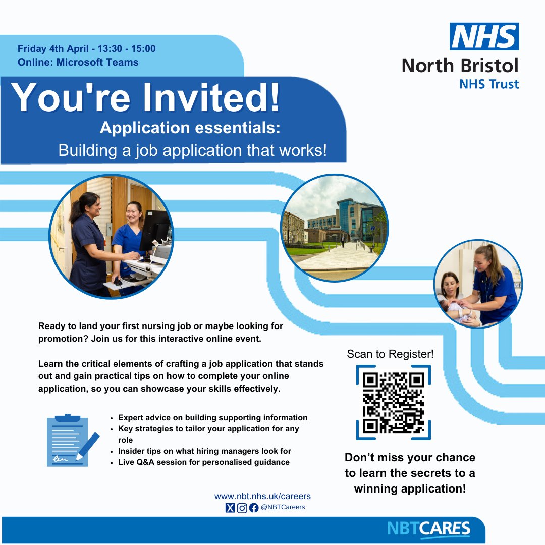 Calling all aspiring nurses📣

Ready to start your nursing job search? Join our next online event for expert advice and top tips to improve your application and get shortlisted!✨

📆 4th April 2025
⏰1:30PM - 3:00PM
📍Online, Microsoft Teams

📲 Register: form.jotform.com/233062700503341