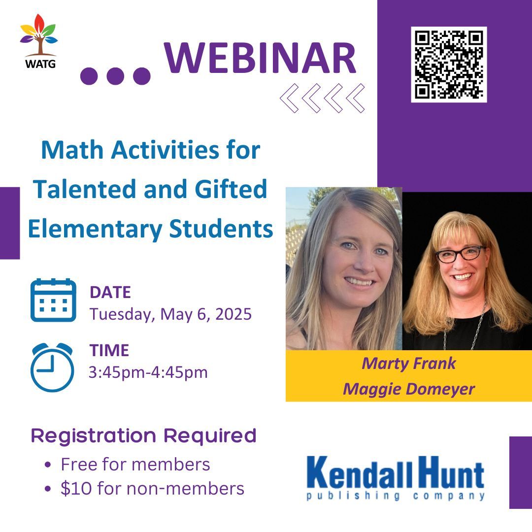 This workshop will show you how to use games, activities, and investigations to get your students thinking critically and creatively about key math concepts in fun and engaging ways! Register: watg.org/meetinginfo.ph…