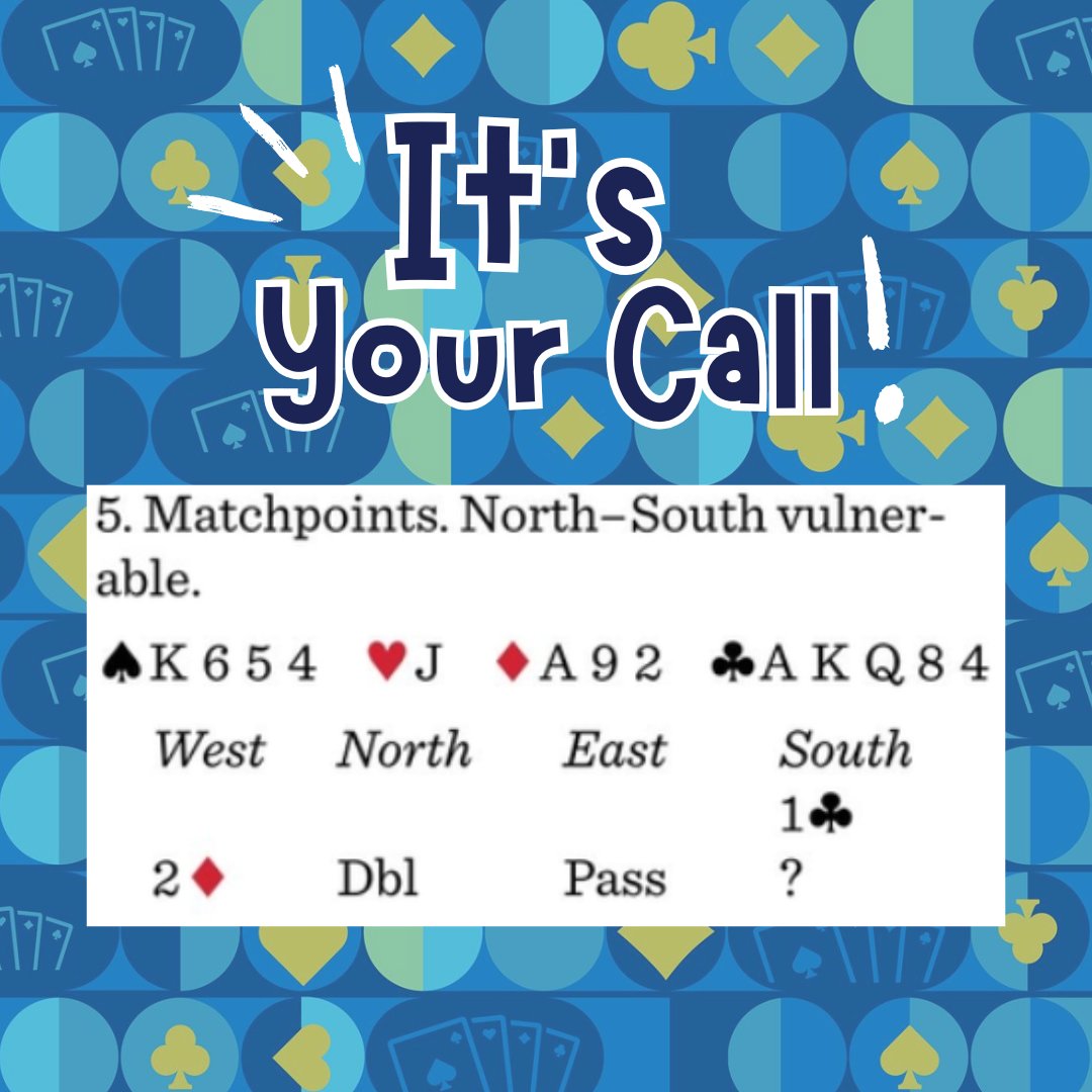 It's YOUR call! How would you bid this hand? Share your thoughts with us in a RT and check back tomorrow for a detailed expert opinion on the bid. 

Visit the link to to join mailing list! l8r.it/72bW

#play #bridge #guess #game #acbl #cardgames #playbridge #quiz #fun