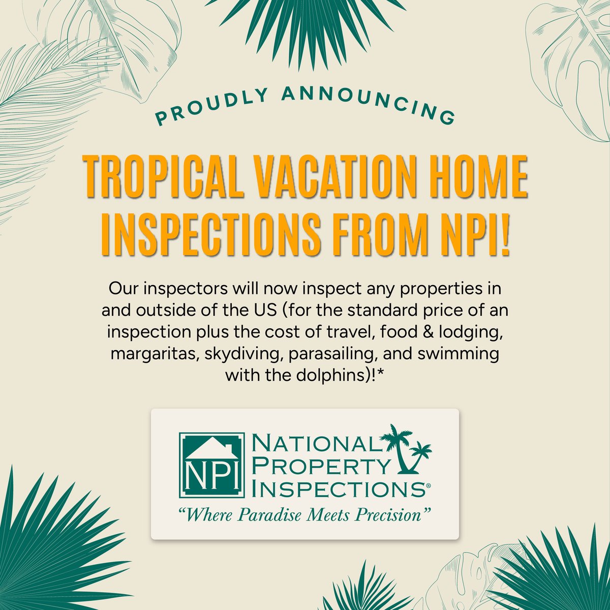 NPIFranchise's tweet photo. For our regular inspection fee AND the reasonable price of a deluxe, all-inclusive vacation package, we’re more than happy to inspect your tropical home. Check out the locations we serve, and give us a call to book today! 🌴🍹🌴🍹 https://t.co/qgf5Yc0T2o