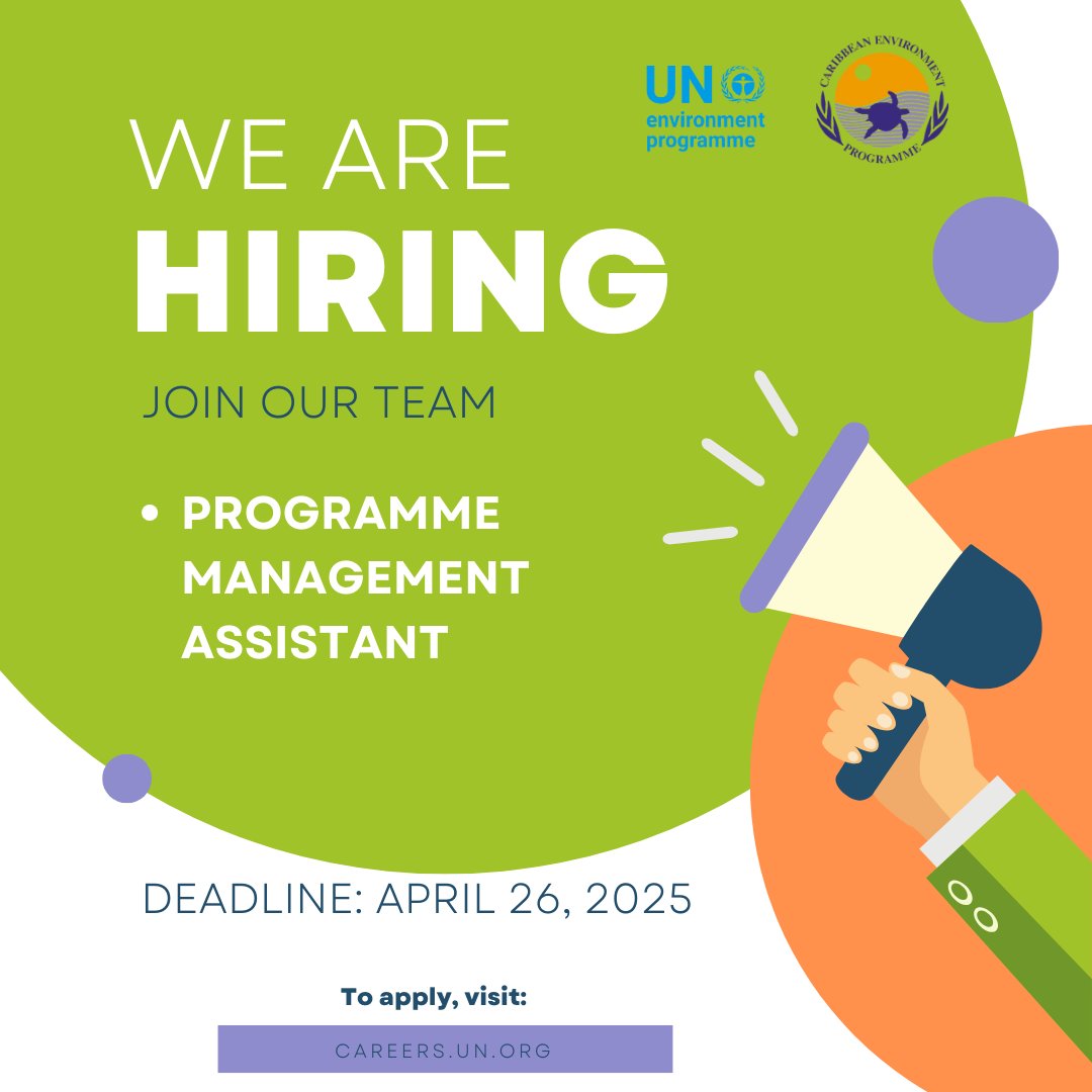 UNEP_CEP's tweet photo. 🌊 We're Hiring! Join UNEP-Cartagena Convention as a Programme Management Assistant for the PROMAR Project! 🌎 Based in Nairobi, supporting marine litter prevention in 5 Caribbean SIDS. 3-year project funded by Germany.

👉 Apply by April 26, 2025: https://t.co/iSHngLMSJv https://t.co/KxP7ACiErX