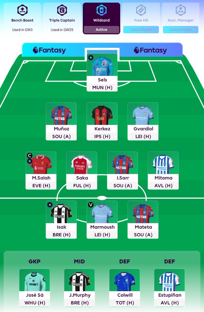mateusz_rusinek's tweet photo. @FPL_DEVILS @ABonballon Tak zostanie. Wygląda na żart ale jest na poważnie #fpl #jakgractoznajlepszymi #WC30 https://t.co/z2uxcIfBZI