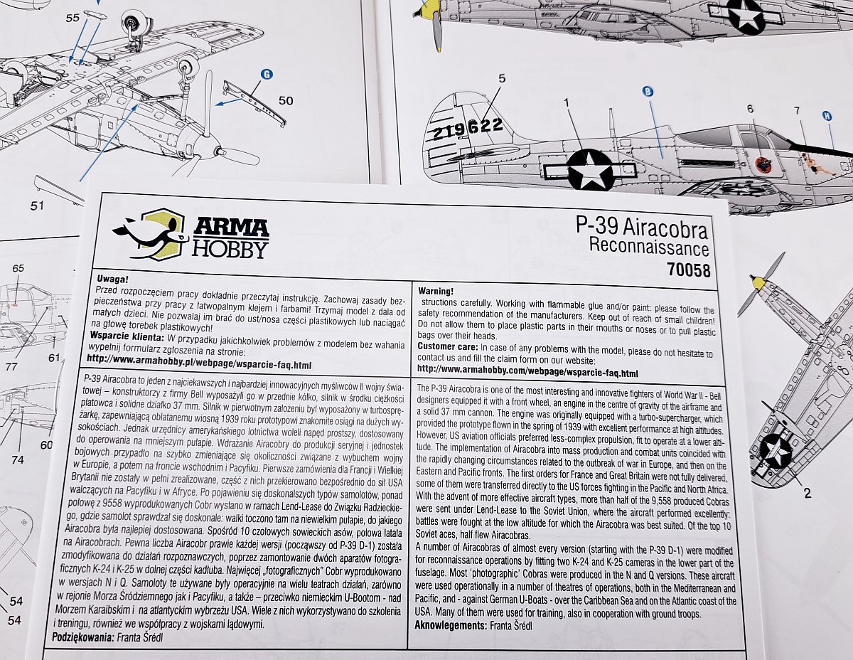 ArmaHobby's tweet photo. Next box of our 1/72 Airacobra – Model of the Year 2023 – is a recon plane, fitted with a camera (3Dprinted detail). 3 cool camo&amp;markings incl. boxart silver one, with a pin-up girl!

Let’s have a look at kit instructions: https://t.co/7P2fqT7umm https://t.co/6sCaVcIpvI