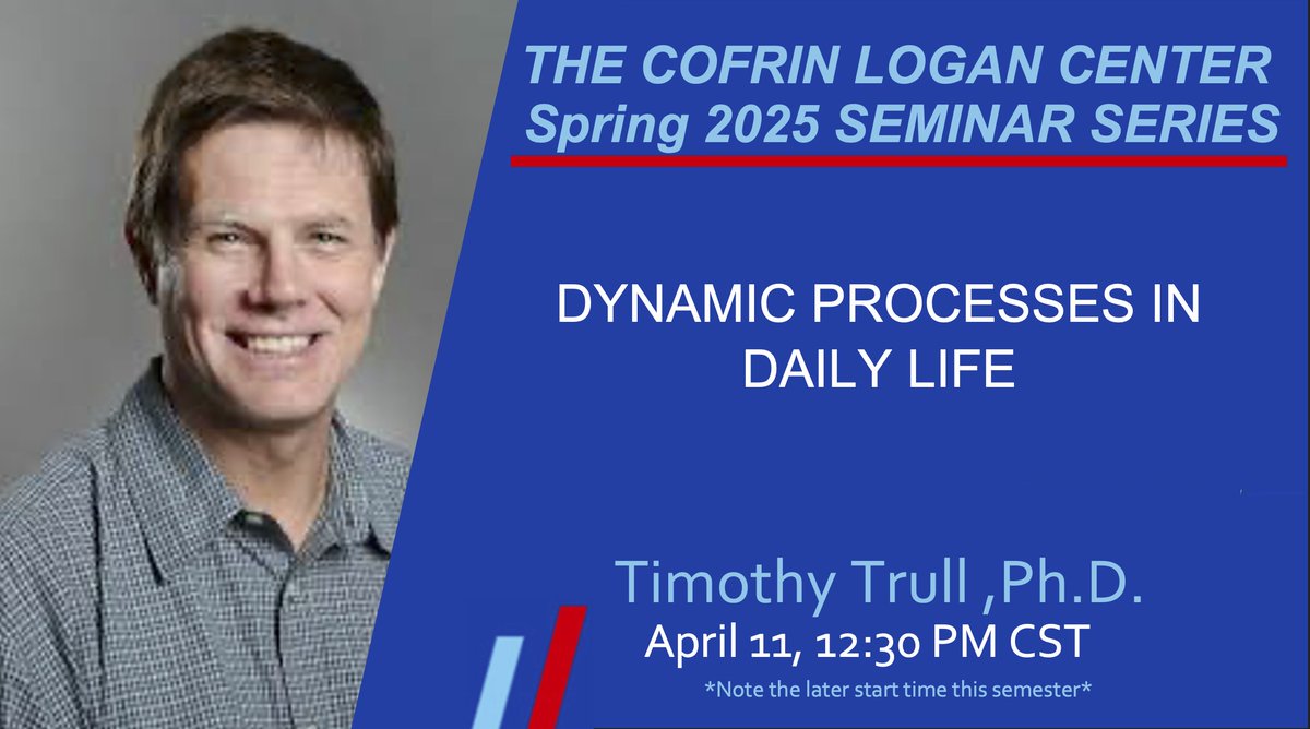 Join us for our next Spring 2025 Seminar Series lecture as Dr. Timothy Trull of <a href="/Mizzou/">Mizzou</a> presents "Dynamic Processes in Daily Life" 
📅Friday, April 11
📷- 12:30 PM CST, Dole HDC 1031