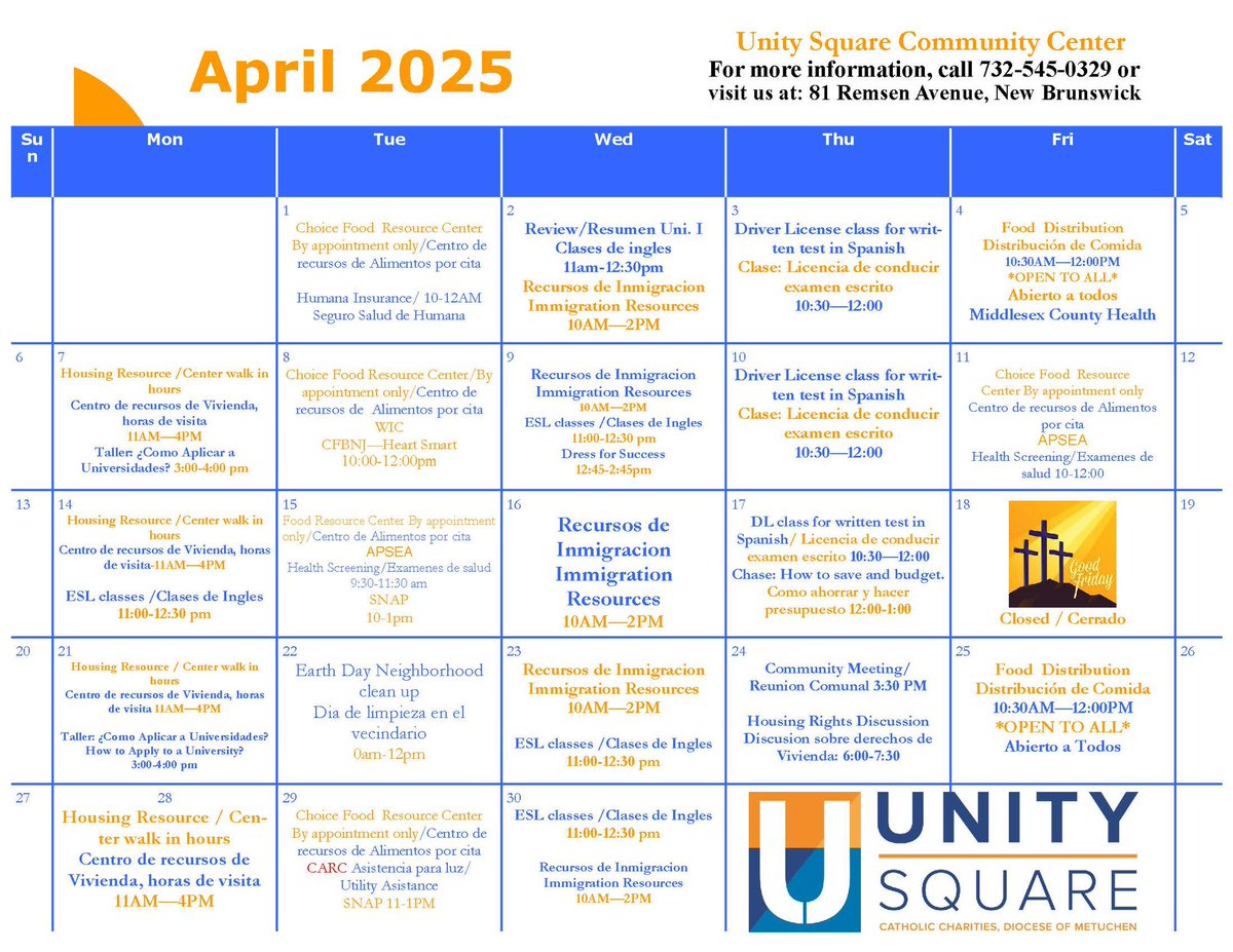 CCDOM1's tweet image. April is going to be an awesome month at Unity Square in New Brunswick! 

Check out all the wonderful events they will be having in order to connect and assist the community. 

#unitysquare #communityevents