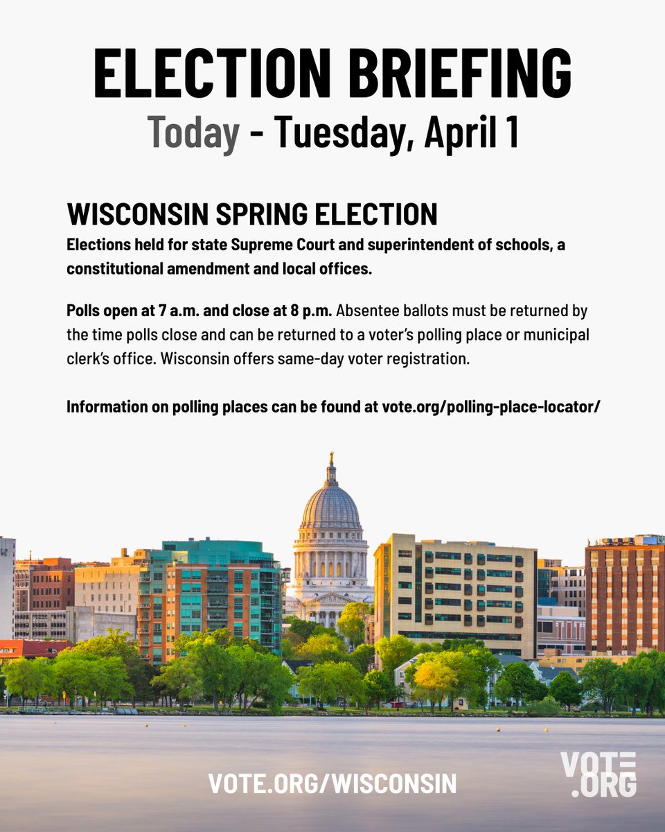 Big day today at the ballot box! 🗳️ Florida’s special election &amp; Wisconsin’s Spring election are happening NOW. 

Local elections = real impact. 

Make your voice heard &amp; share with a friend. Find everything you need to vote at vote.org.