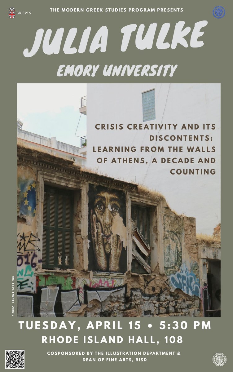 RISDLiberalArts's tweet image. EVENT TODAY: Crisis Creativity and its Discontents: Learning from the Walls of Athens, a Decade and Counting | 5:30pm | Rhode Island Hall, 108 (Brown)

involved.risd.edu/event/11220013