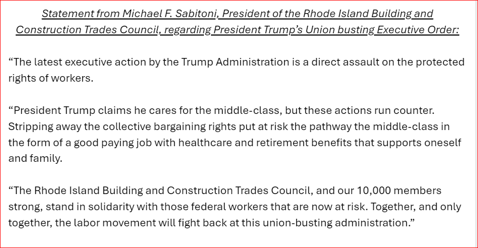 Hard to figure out what exactly this Trump EO does, until you read the full-throated objection from the RI Building &amp; Construction Trades Council.

The EO: whitehouse.gov/presidential-a…