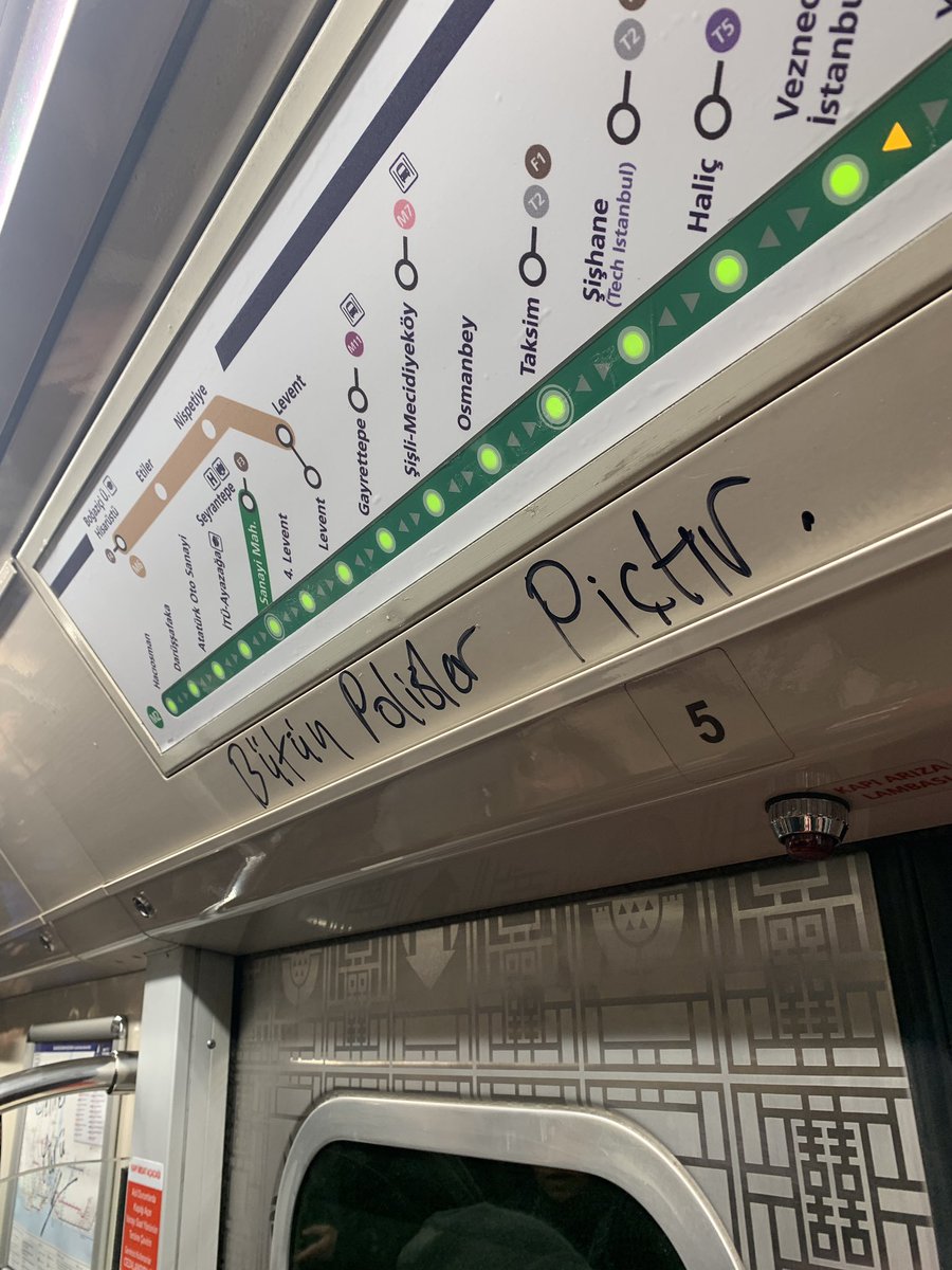 “All cops are bastards” seen on M2 metro line in istanbul