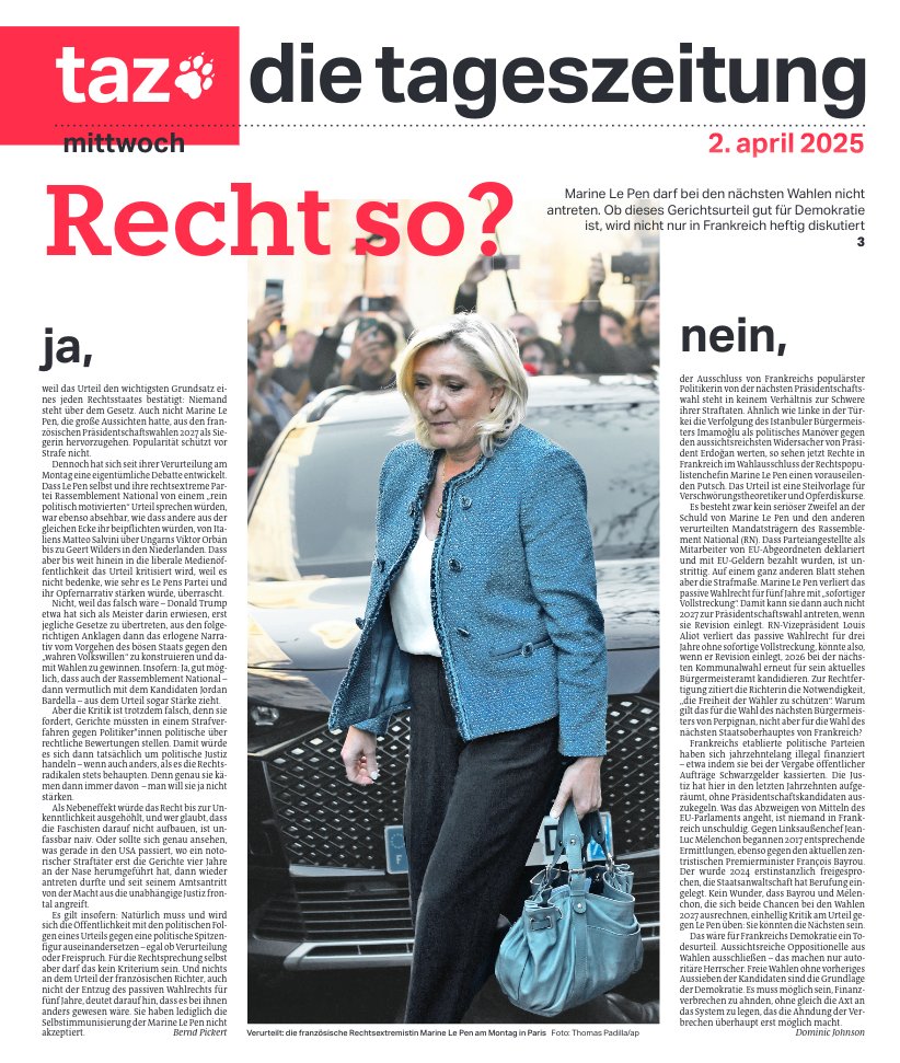 #tazeins zu den Folgen des Urteils gegen Marine Le Pen <a href="/tazgezwitscher/">taz</a>