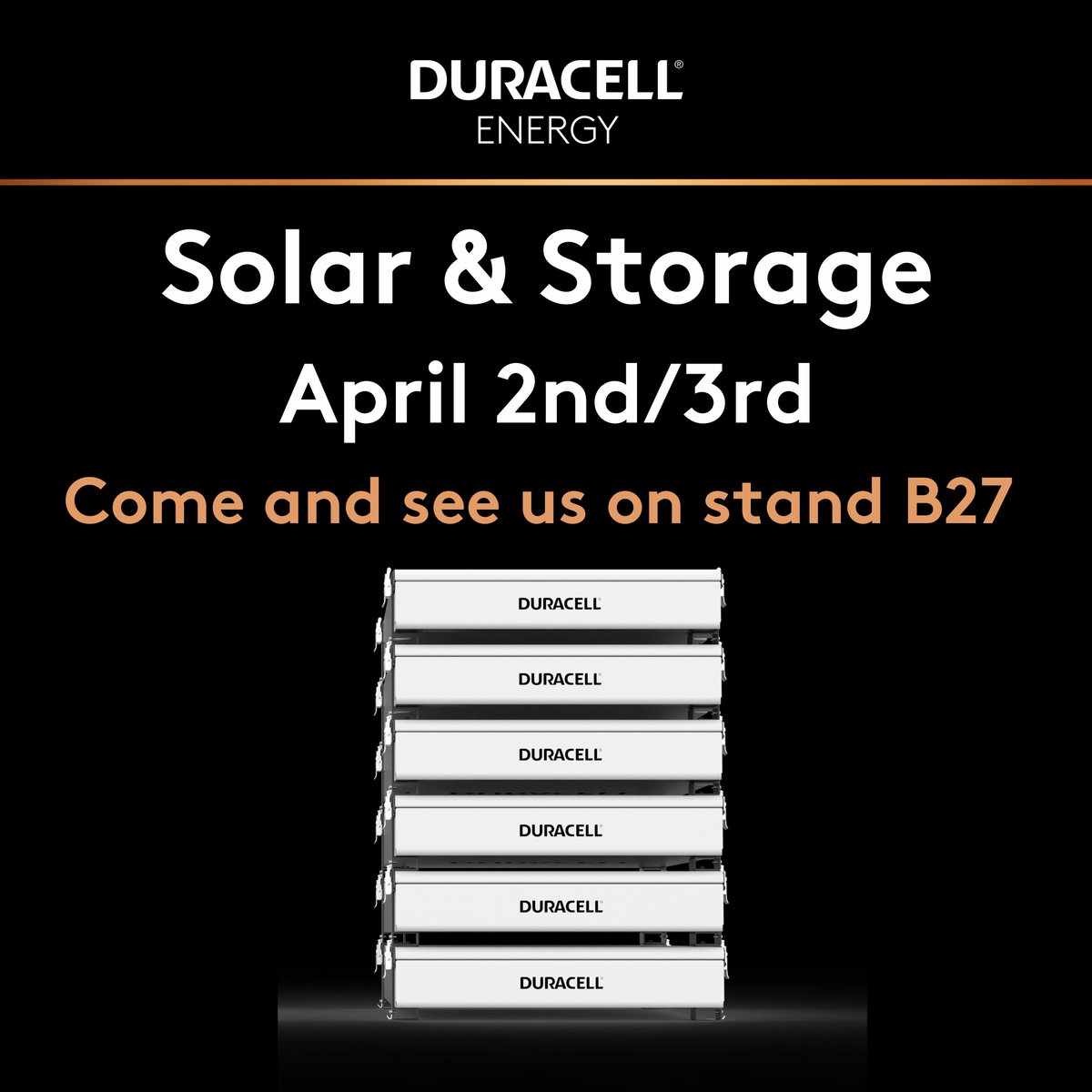 🌟 Many thanks to our good friends at Rowan Energy for inviting us to the Solar and Storage event at the London ExCel Centre tomorrow 🌞🔋

We’re excited to showcase the latest Duracell Energy products! Come visit us at stand B27 and check out the cutting-edge solutions we have