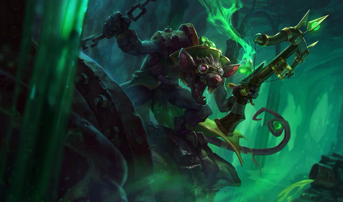YilRack's tweet photo. “Twitch, the Plague Rat” from LoL. I #ratethisrat 2/10. Idk league lore but the one cute skin gains it 2 points idk why it transforms so much. The name “plague rat” should be considered defamation of rats as a species. I don’t condone this stereotyping. Also his default is ugly https://t.co/AFJurE5L0B