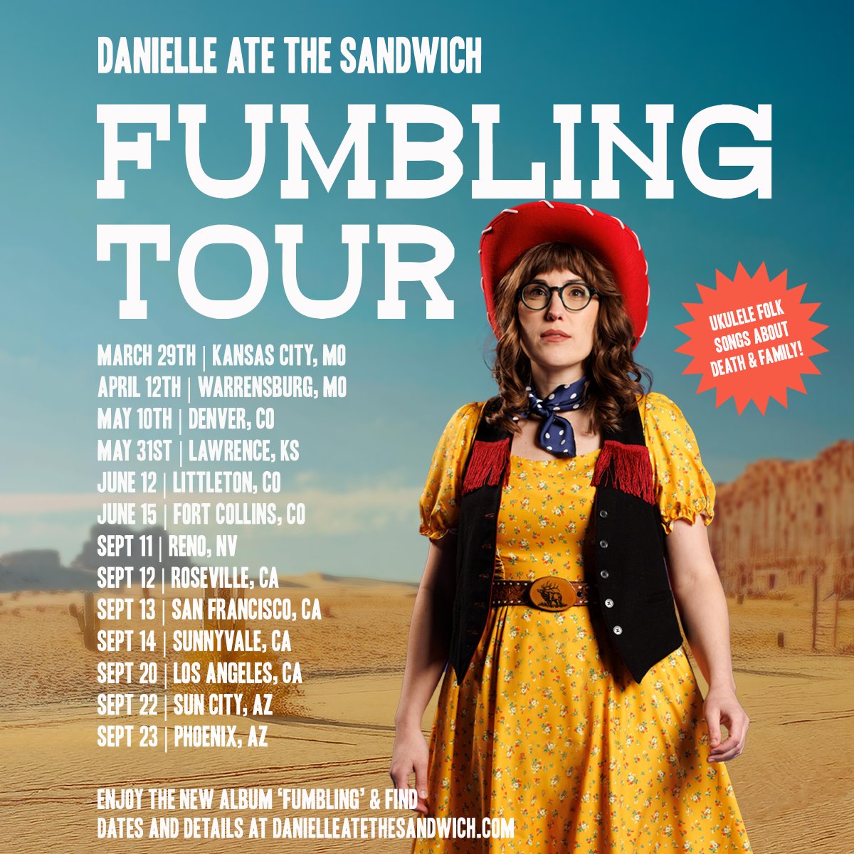 My next performance is Sat. April 12th in Warrensburg, MO! Find more events, here: danielleatethesandwich.com/shows #SandwichTour