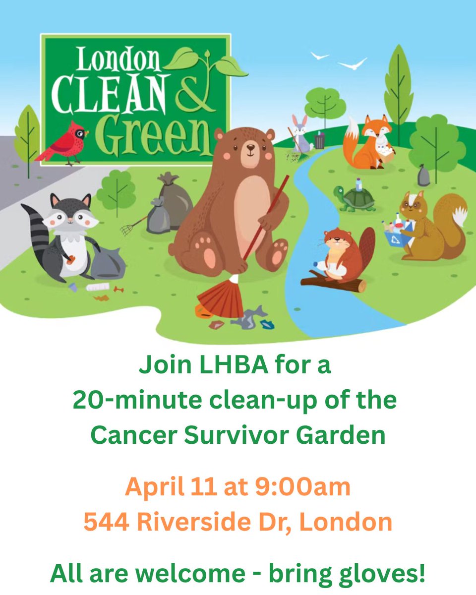 London Home Builders (@lhba_) on Twitter photo Today is the launch of the 12 Days of Cleaning through <a href="/ldncleangreen/">London Clean & Green</a>!
We invite you to join LHBA on April 11 @ 9:00am at our Cancer Survivor Garden (544 Riverside Dr.) for a 20 Minute garden clean-up.
<a href="/CityofLdnOnt/">City of London</a> program details here: getinvolved.london.ca/londoncleangre… Today is the launch of the 12 Days of Cleaning through <a href="/ldncleangreen/">London Clean & Green</a>!
We invite you to join LHBA on April 11 @ 9:00am at our Cancer Survivor Garden (544 Riverside Dr.) for a 20 Minute garden clean-up.
<a href="/CityofLdnOnt/">City of London</a> program details here: getinvolved.london.ca/londoncleangre…