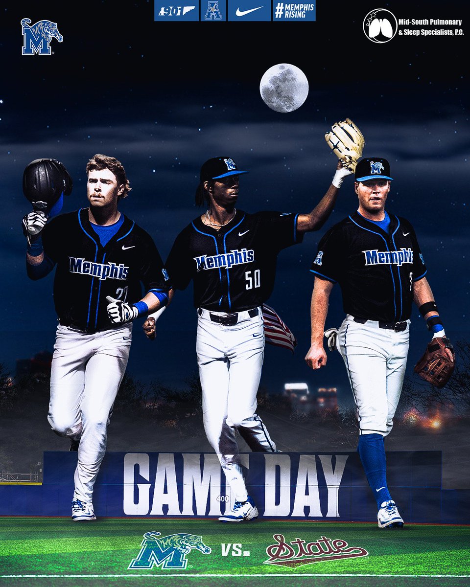 Memphis Baseball (@memphisbaseball) on Twitter photo β«οΈ ππππ« ππ₯πππ€ β«οΈ
π Β» Mississippi State
β° Β» 6:05 P.M.
π Β» FedExPark
πΊ Β» ESPN+
π Β» gotigersgo.me/4jhMELJ
π Β» gotigersgo.me/25BSBSingleTix
#GoTigersGo | <a href="/midsouthpulm/">Mid-South Pulmonary & Sleep Specialists, PC</a> β«οΈ ππππ« ππ₯πππ€ β«οΈ
π Β» Mississippi State
β° Β» 6:05 P.M.
π Β» FedExPark
πΊ Β» ESPN+
π Β» gotigersgo.me/4jhMELJ
π Β» gotigersgo.me/25BSBSingleTix
#GoTigersGo | <a href="/midsouthpulm/">Mid-South Pulmonary & Sleep Specialists, PC</a>