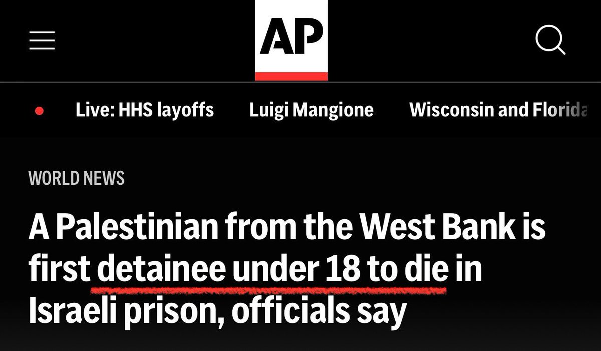 They actually used “under 18” in the headline to describe a Palestinian child, held WITHOUT CHARGE, who died in an Israeli prison.

In other words, a HOSTAGE.